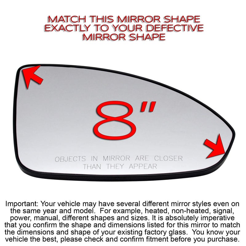 Rugged TUFF Passenger Side Mirror Glass Assembly For 2011 2012 2013 2014 2015 2016 Chevy Cruze and Chevrolet Cruze Limited Right Convex Heated Defrost 95215097 1325128 GM1325128 - Image 2